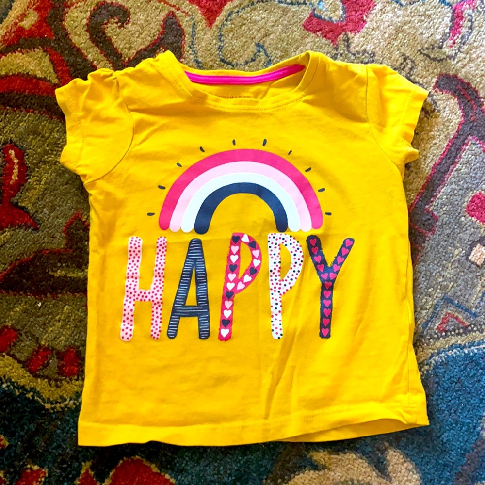 Happy toddler tee shirt. bright yellow.